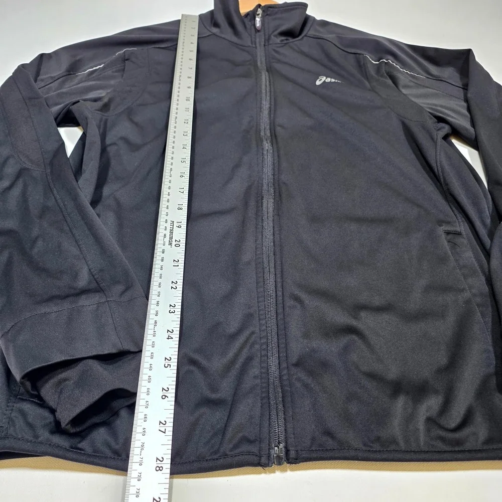 Asics Track Jacket Mens Large Black Full Zip Reflective Running Performance Coat